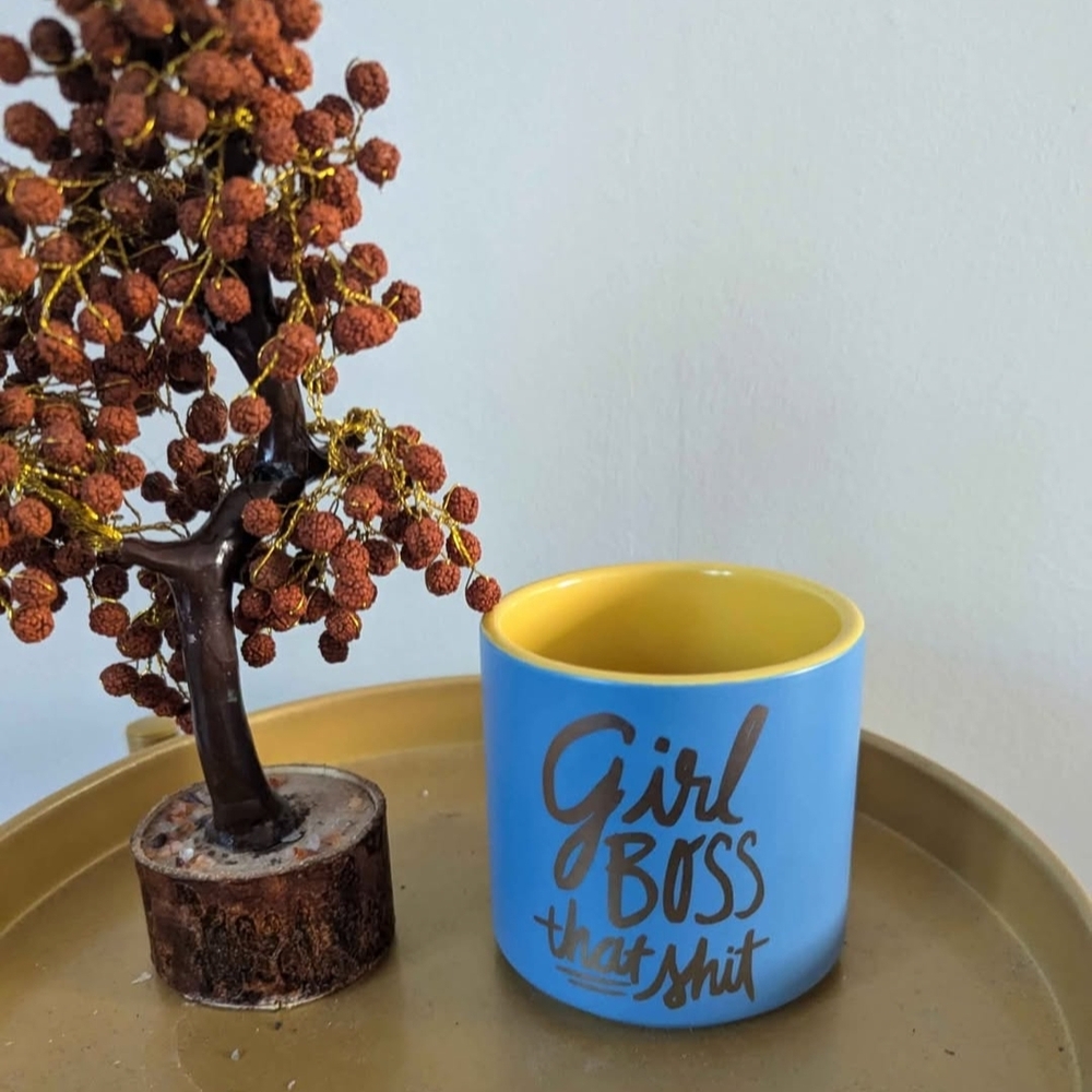 New Blue and Yellow 'Girl Boss' Planter